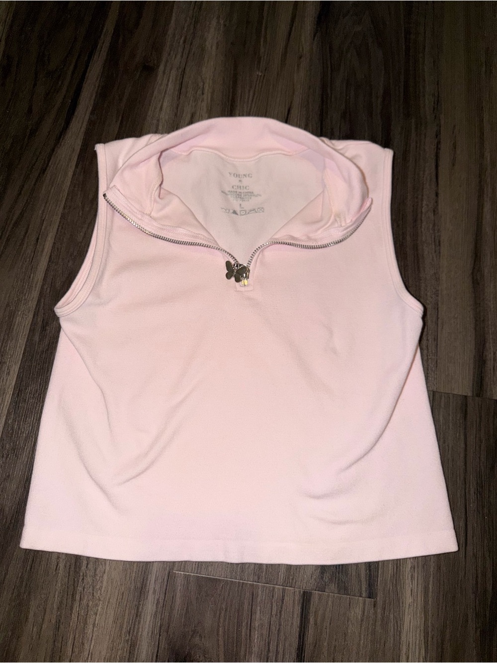 Sleeveless Pink Zip-Neck Tank Top